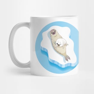 Cute seals family cartoon character design. vector Illustration. Mug